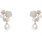 Minimalist Floral Pearl Drop Earrings – Elegant Crystal Flower Earrings for Women – Elegant Everyday Jewelry for Women