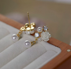 Minimalist Floral Pearl Drop Earrings – Elegant Crystal Flower Earrings for Women – Elegant Everyday Jewelry for Women
