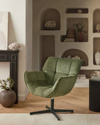 Swivel Armchair AUMA Fabric Green – Retro Accent Chair with 360° Swivel Base