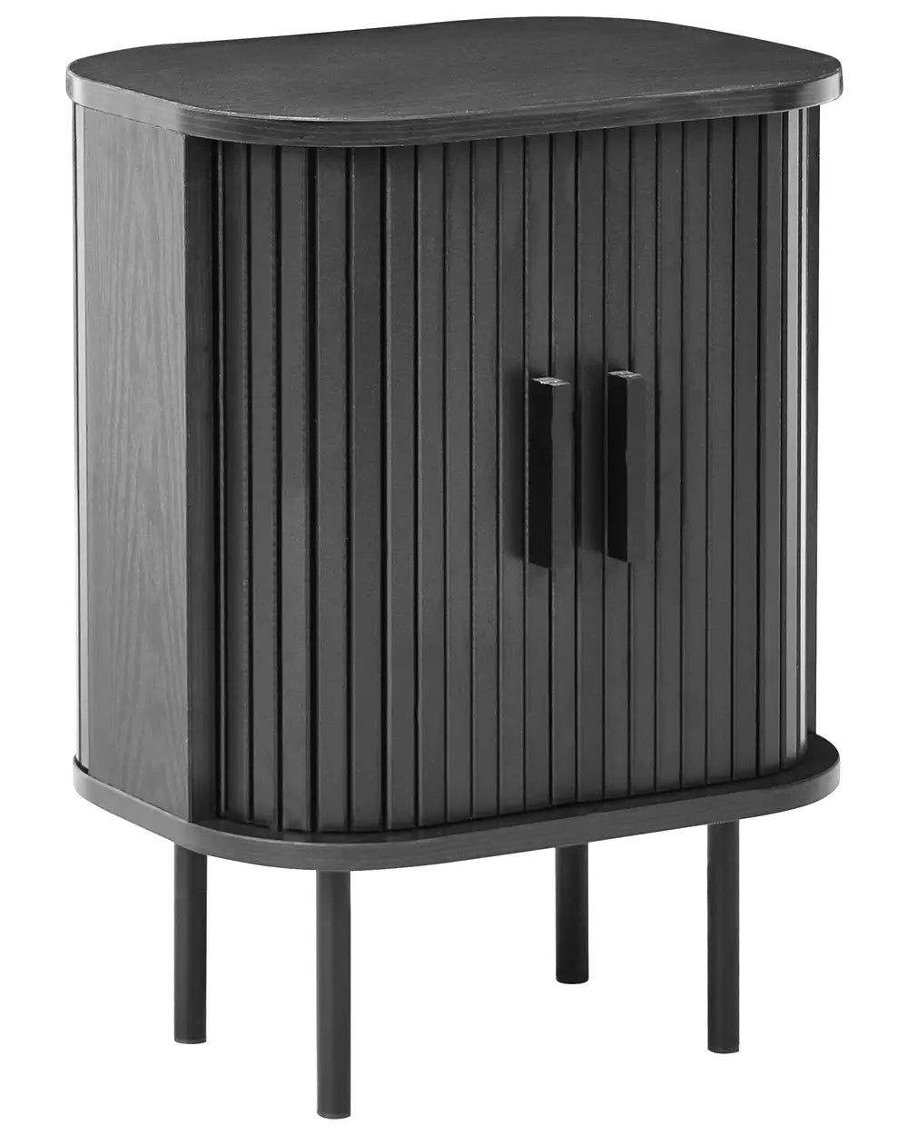 Bedside Table BRADLEY Black with Sliding Doors, Retro Nightstand with Storage, MDF & Pine Wood, 40 x 30 x 55 cm