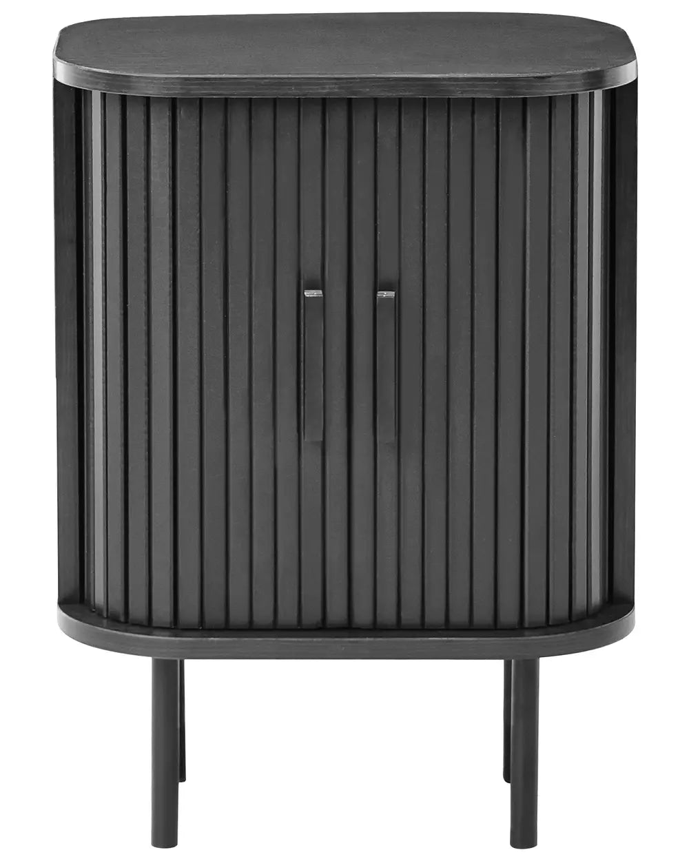 Bedside Table BRADLEY Black with Sliding Doors, Retro Nightstand with Storage, MDF & Pine Wood, 40 x 30 x 55 cm