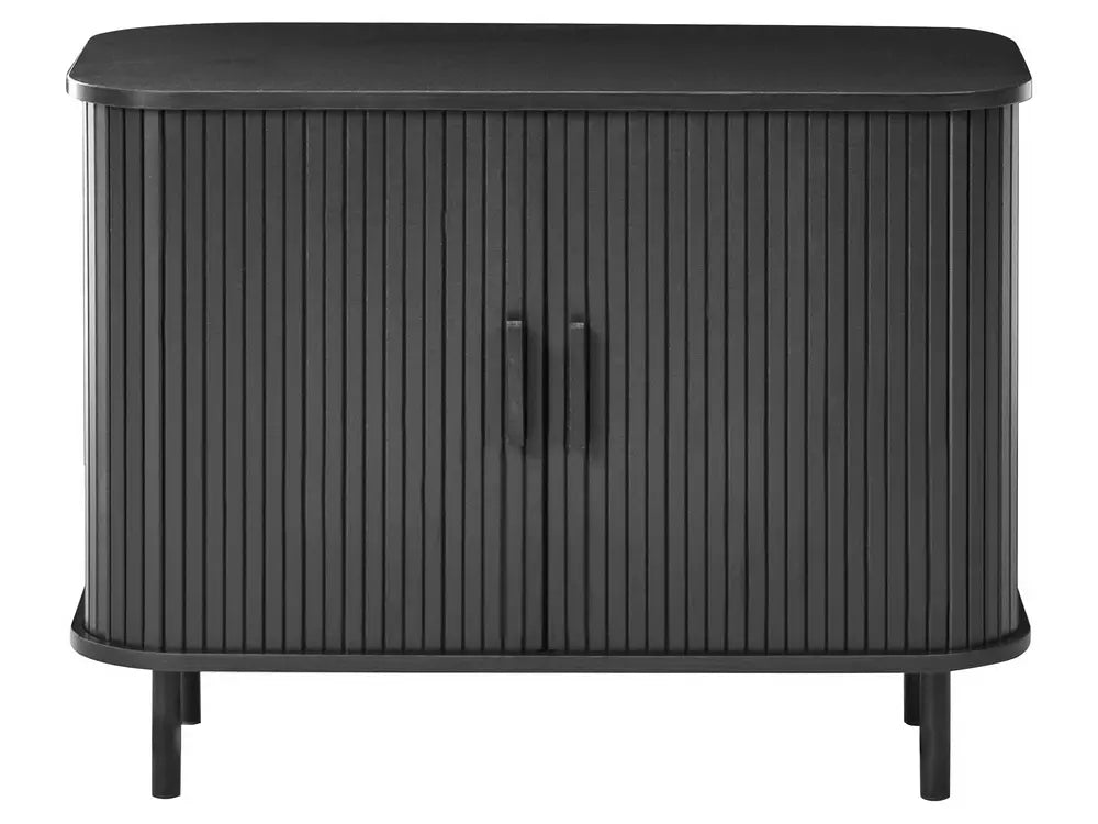 Retro Sliding Door Cabinet BRADLEY – Black Wooden Sideboard with Storage