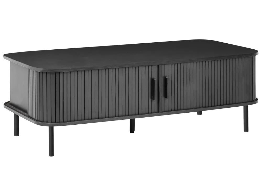 BRADLEY Black Coffee Table with Sliding Doors, MDF Wood, Rectangular Storage Table 120×60×41 cm