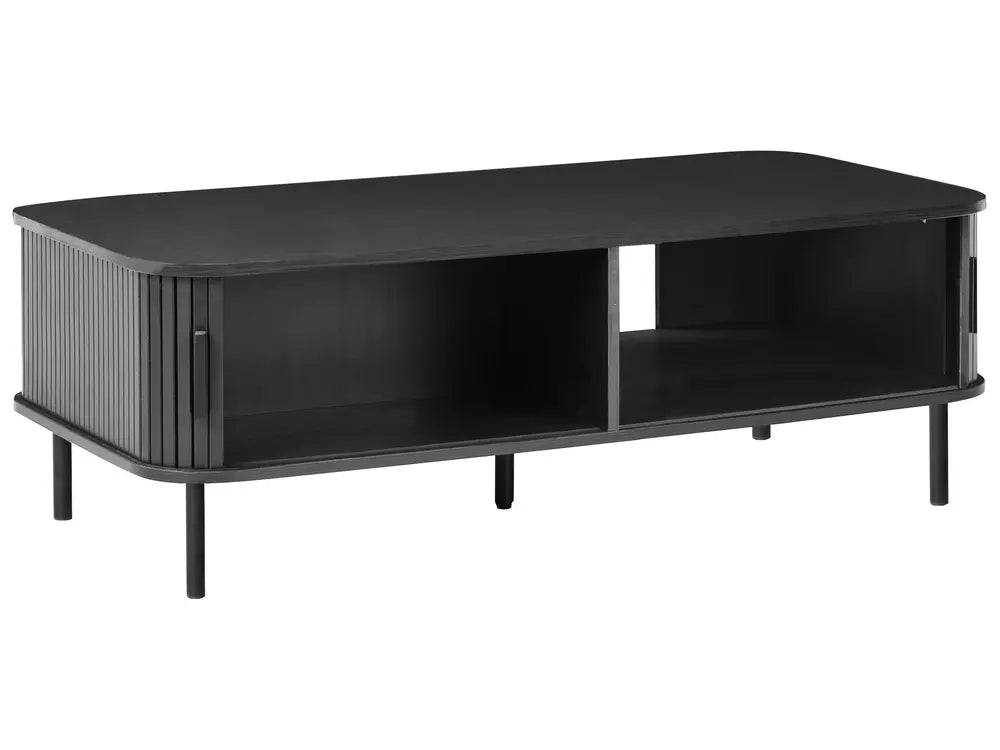 Bradley Black Coffee Table with Sliding Doors, MDF & Pine Wood