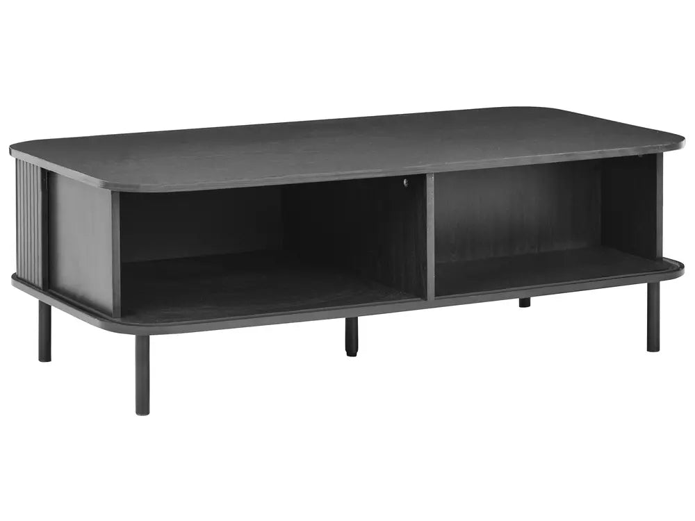 Bradley Black Coffee Table with Sliding Doors, MDF & Pine Wood
