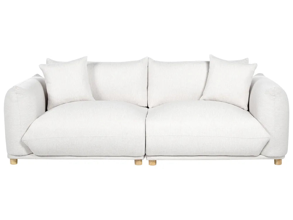 3 Seater Fabric Sofa LUVOS – Off-White Upholstered Couch with Deep Seat, Removable Cushions