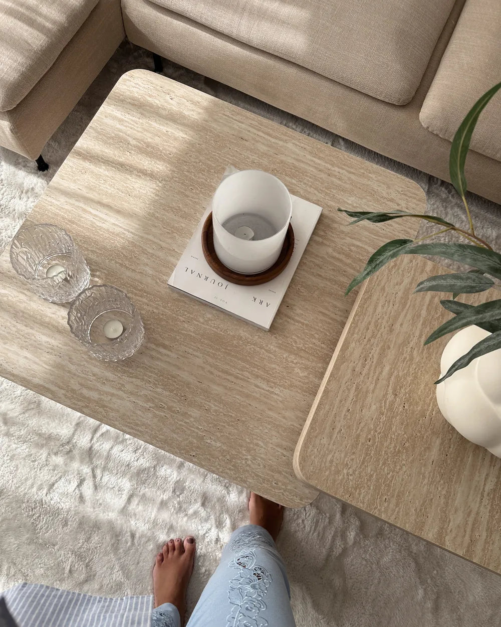 Set of 2 Tables DUSON – Travertine Effect (Coffee Table + Side Table)