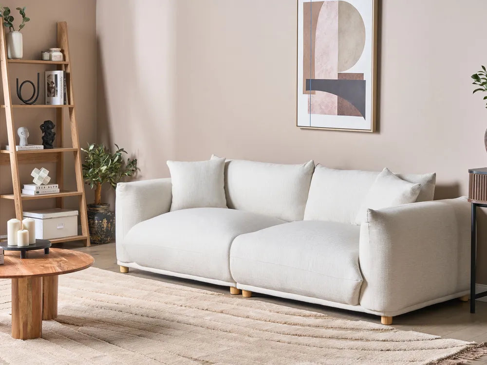 3 Seater Fabric Sofa LUVOS – Off-White Upholstered Couch with Deep Seat, Removable Cushions