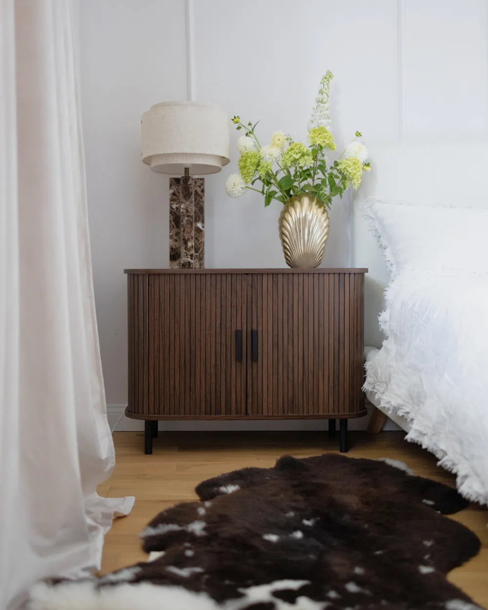 Retro Sliding Door Cabinet BRADLEY – Dark Brown Wooden Sideboard with Storage