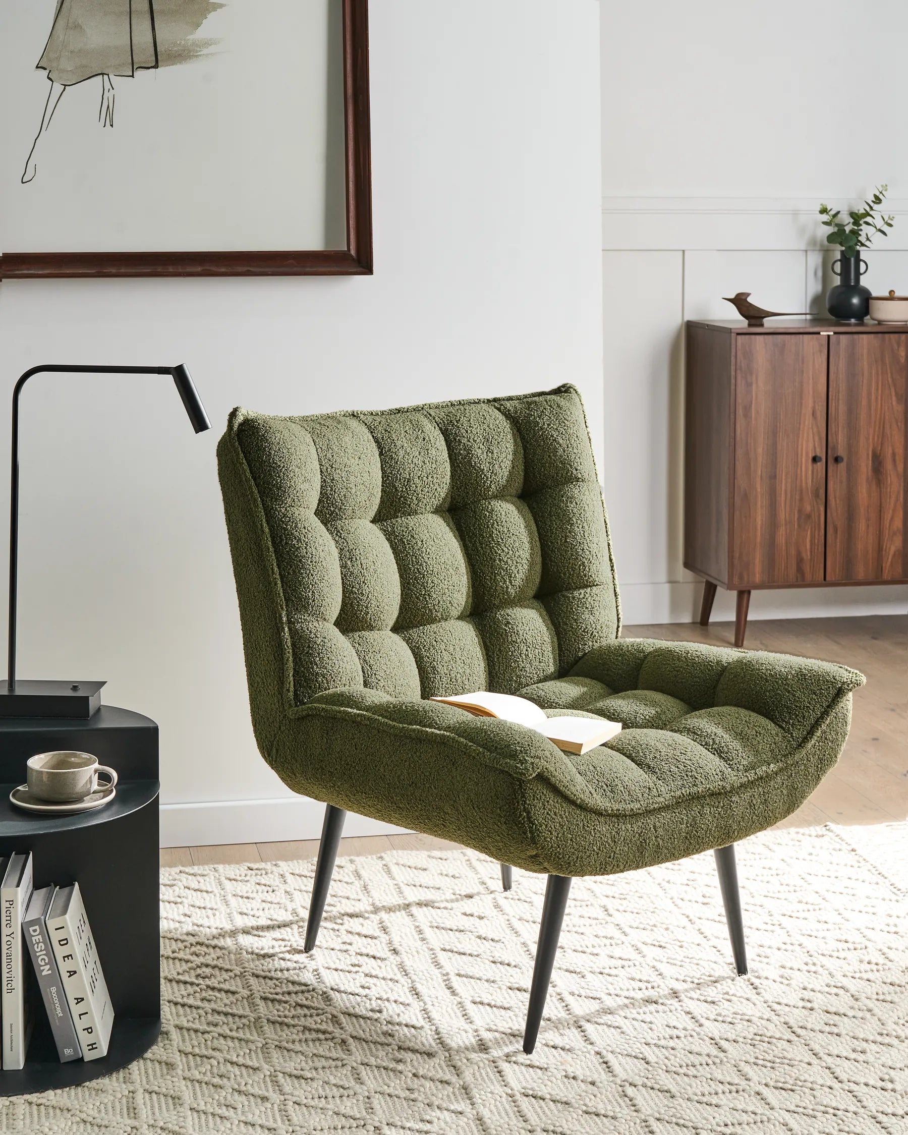 ALVESTA Boucle Dark Green Armchair – Modern Armless Accent Chair with Soft Upholstery