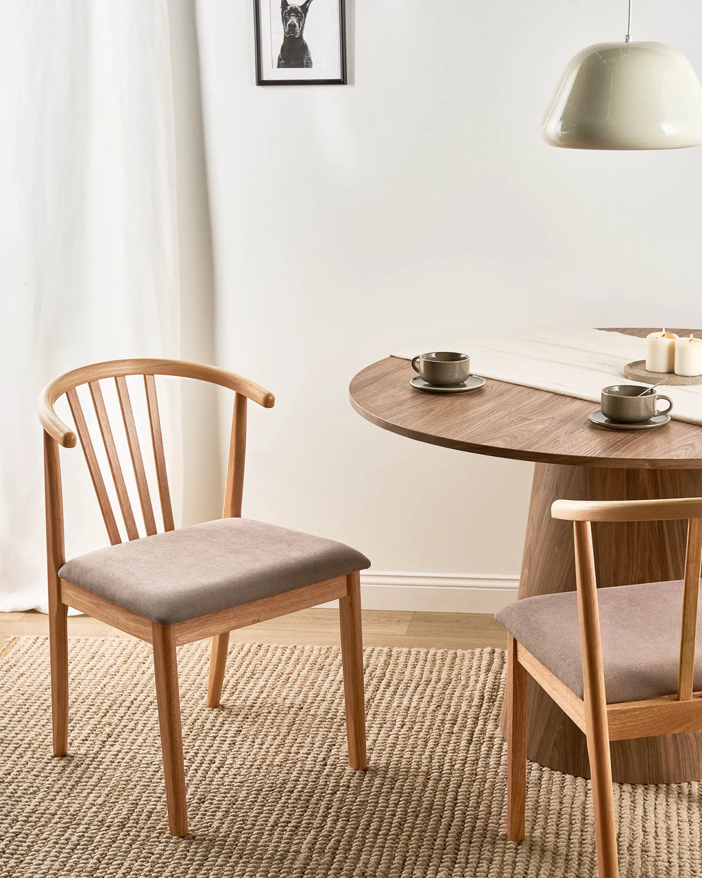 Set of 2 Dining Chairs Craig Wood Light Brown / Taupe