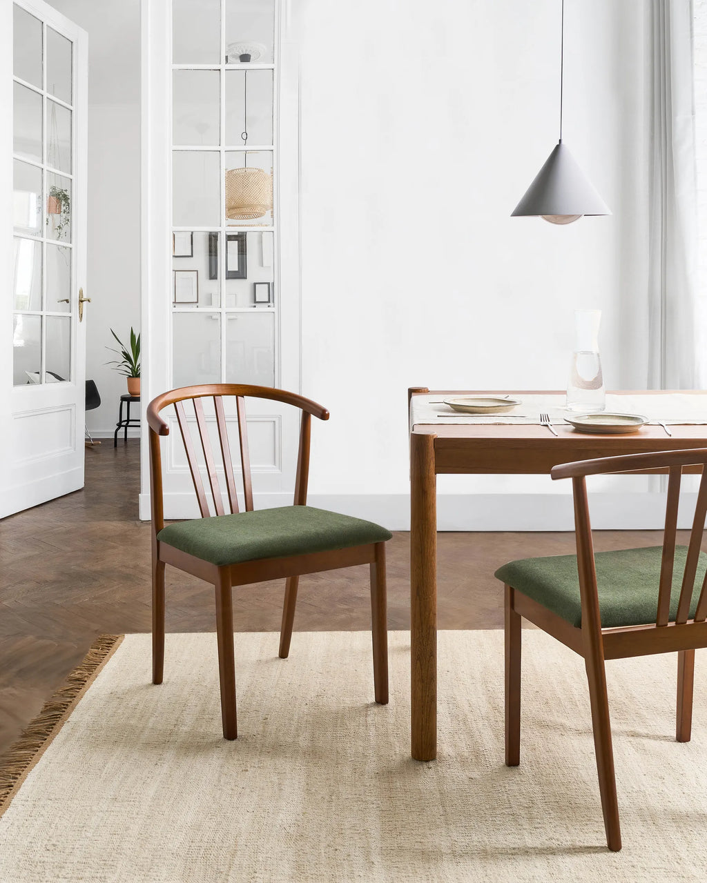 Set of 2 Dining Chairs Craig Wood Dark Brown / Green