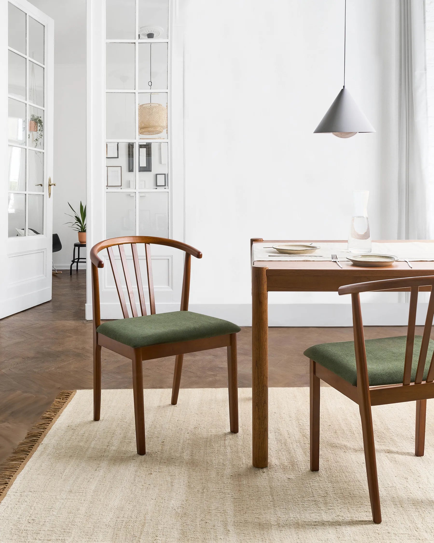 Set of 2 Dining Chairs Craig Wood Dark Brown / Green