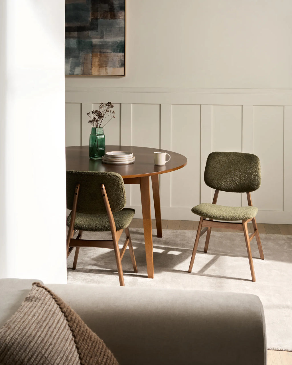 Set of 2 Dining Chairs ELAINE Bouclé Fabric Taupe – Dark Wood Frame