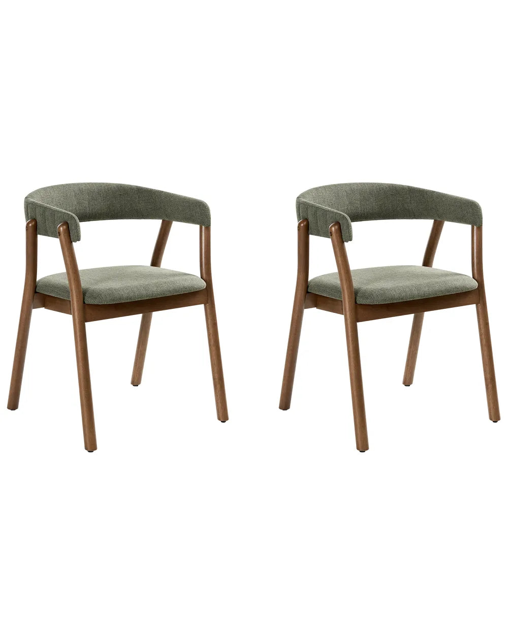 Set of 2 Dining Chairs MYLO Fabric Dark Brown & Green – Wooden Frame, Curved Backrest
