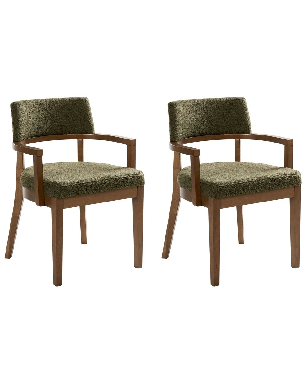 Set of 2 Dining Chairs DALBO Boucle Dark Brown / Green with Armrests