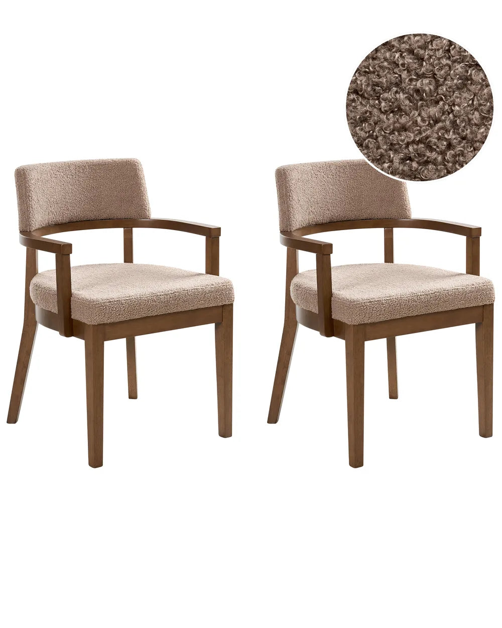 Set of 2 Dining Chairs DALBO Boucle Dark Brown / taupe with Armrests