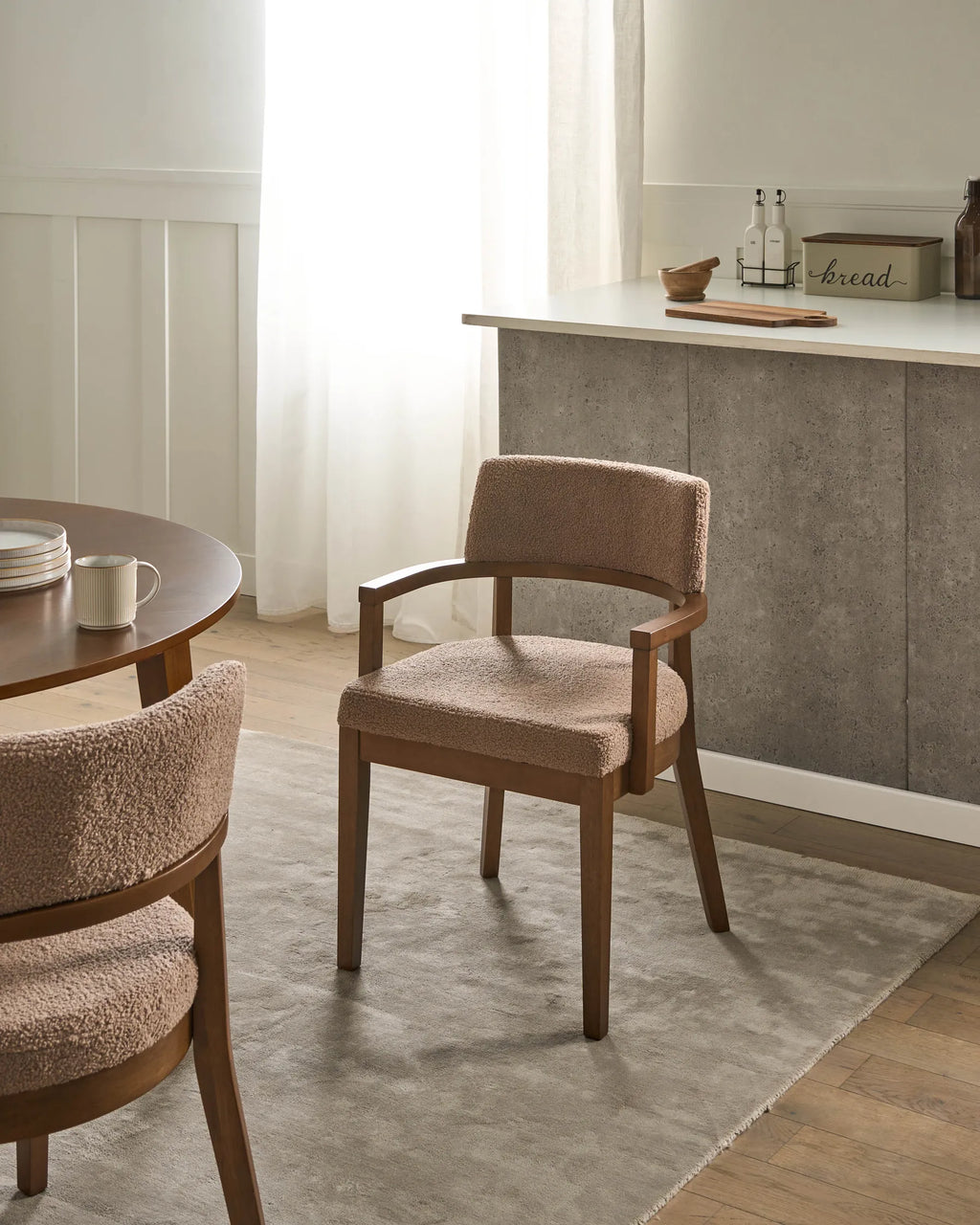 Set of 2 Dining Chairs DALBO Boucle Dark Brown / taupe with Armrests