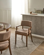 Set of 2 Dining Chairs DALBO Boucle Dark Brown / taupe with Armrests