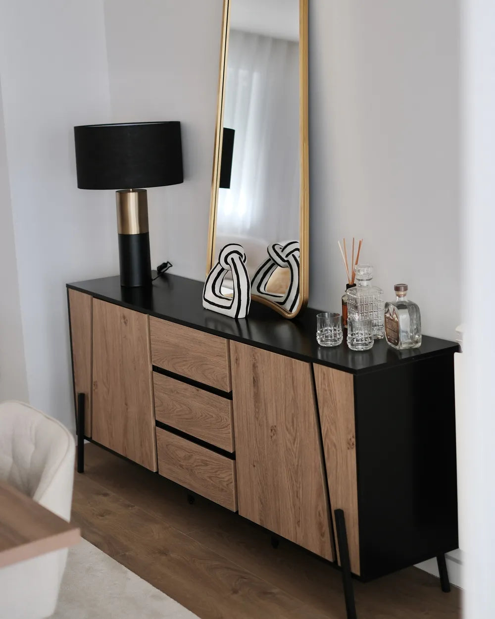 2 Door Sideboard BLACKPOOL Brown/Black – Modern Highboard Cabinet with Drawers