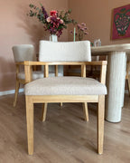 Set of 2 Dining Chairs DALBO Boucle Brown / Beige with Armrests