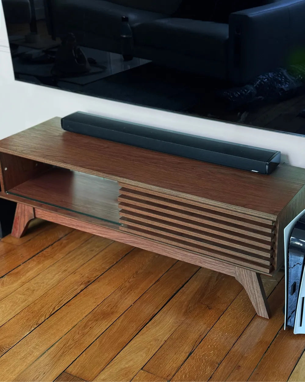 TV Stand TOLEDO Dark Brown – 120 cm Retro Wooden TV Cabinet with Sliding Doors