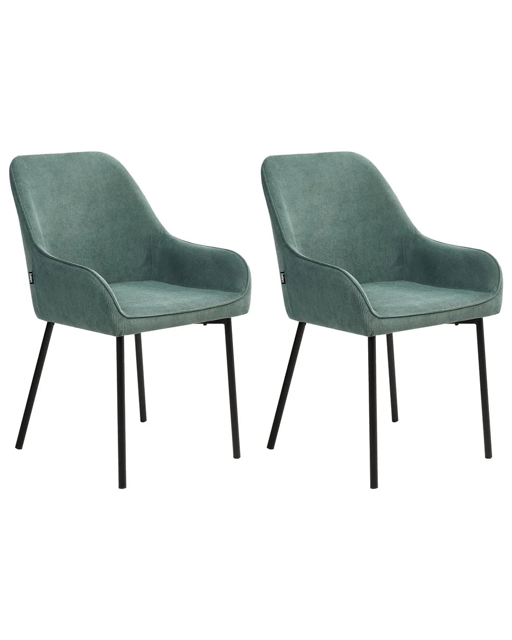 Set of 2 Dining Chairs LOVERNA, Corduroy Upholstered Chairs with Armrests, Metal Legs, Modern Retro Design