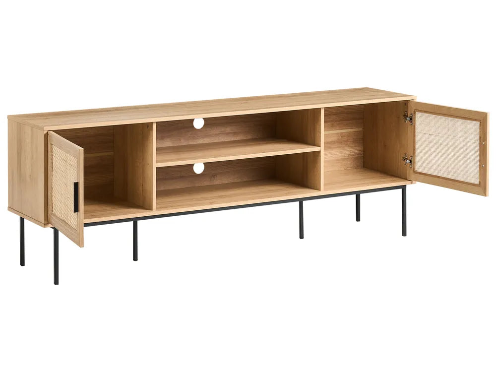 TV Stand PASCO Rattan Light Brown 180 cm – Wicker Front Cabinet for TV up to 70"