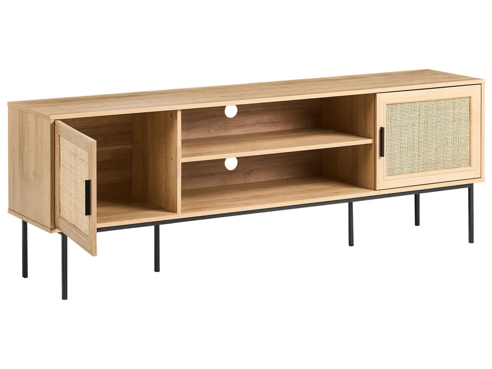 TV Stand PASCO Rattan Light Brown 180 cm – Wicker Front Cabinet for TV up to 70"