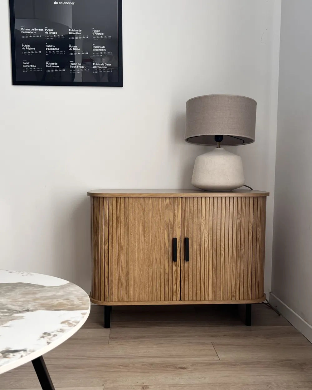 Retro Sliding Door Cabinet BRADLEY – Brown Wooden Sideboard with Storage