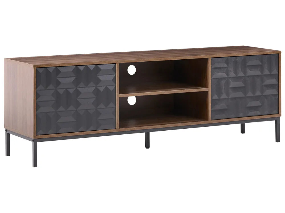 CARAQUET Dark Brown TV Stand – Geometric Pattern Media Unit for TVs up to 70", 160 cm