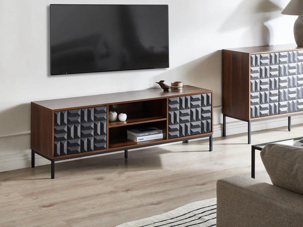 CARAQUET Dark Brown TV Stand – Geometric Pattern Media Unit for TVs up to 70", 160 cm