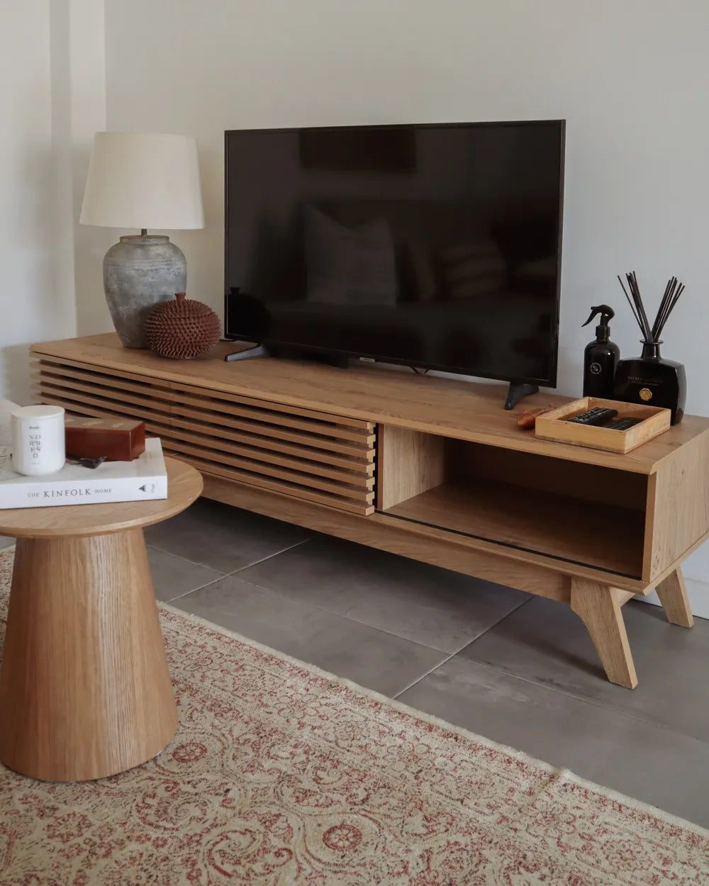 TV Stand TOLEDO Brown – Retro Wooden TV Cabinet with Sliding Doors, Cable Management, Up to 80 kg Load