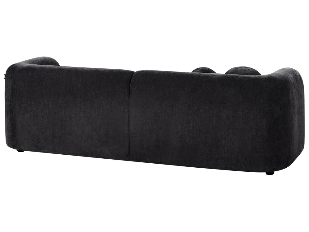 Sofa 3 Seater LEIREN Bouclé Fabric Black– Modern Curved Fabric Sofa with Cushions