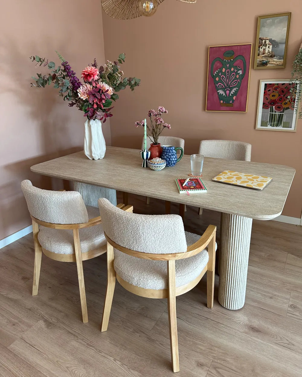 Dining Table BARROY Travertine Effect 180 x 90 cm