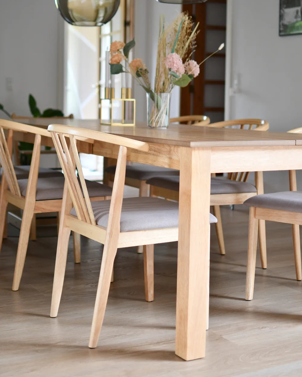 Set of 2 Dining Chairs Craig Wood Light Brown / Taupe