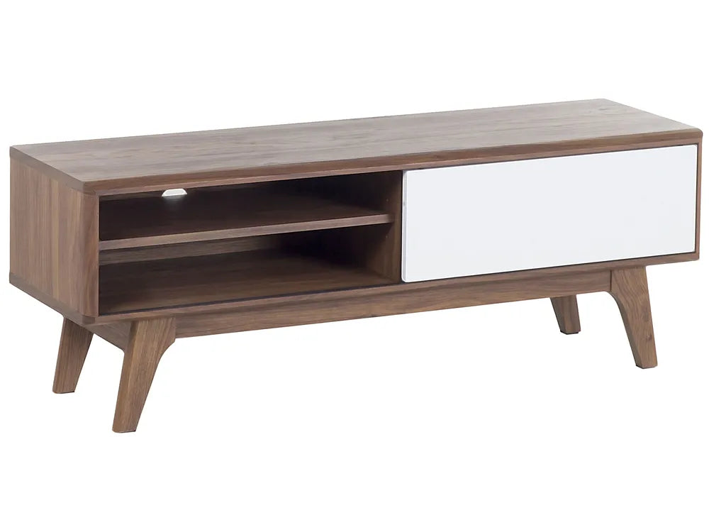 Mid-Century Modern TV Stand BUFFALO Brown & White – Sliding Door Media Unit for TVs up to 55", MDF, Cable Management
