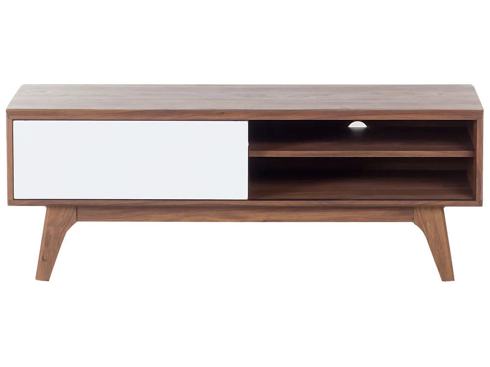 Mid-Century Modern TV Stand BUFFALO Brown & White – Sliding Door Media Unit for TVs up to 55", MDF, Cable Management