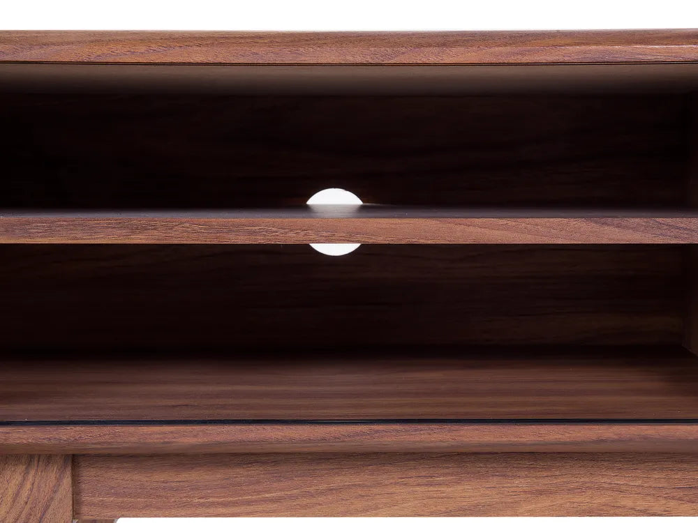 Mid-Century Modern TV Stand BUFFALO Brown & White – Sliding Door Media Unit for TVs up to 55", MDF, Cable Management