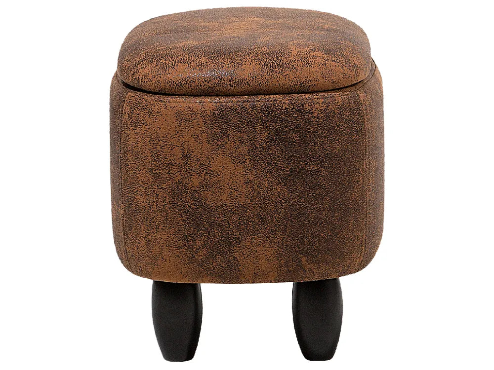 Storage Animal Stool HIPPO with Hidden Storage, Faux Leather Upholstery, Lightweight Kids Footstool, Dark Brown