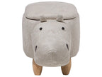 Storage Animal Stool HIPPO with Hidden Storage, Faux Leather Upholstery, Lightweight Kids Footstool, Light Grey
