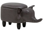 Storage Animal Stool ELEPHANT – Faux Leather Upholstered Kids Stool with Hidden Storage, Dark Grey