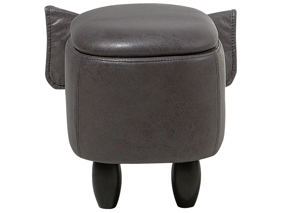 Storage Animal Stool ELEPHANT – Faux Leather Upholstered Kids Stool with Hidden Storage, Dark Grey