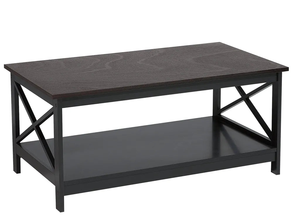 FOSTER Black 2-Tier Coffee Table with Storage Shelf, MDF