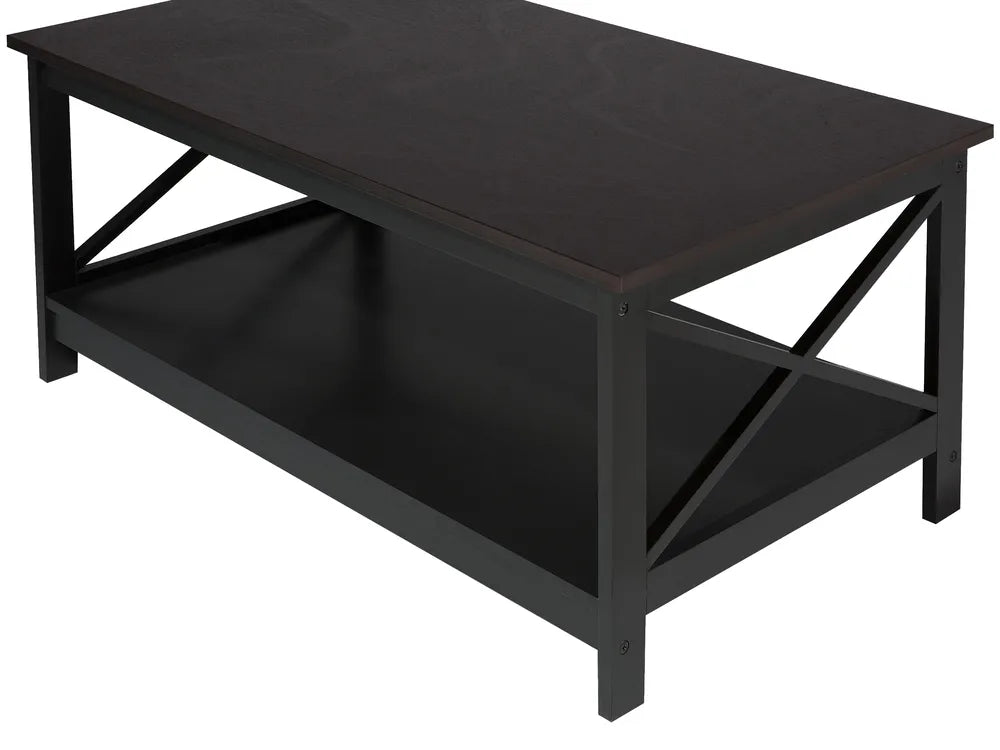 FOSTER Black 2-Tier Coffee Table with Storage Shelf, MDF
