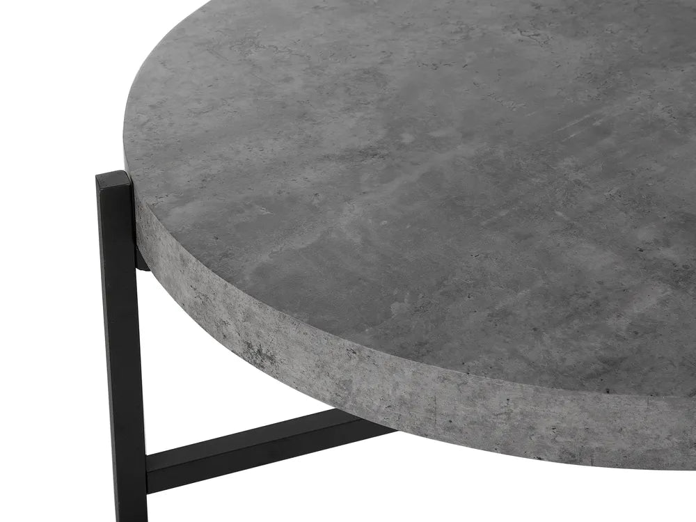 BONITA Round Coffee Table – Grey Concrete Effect, Metal Frame