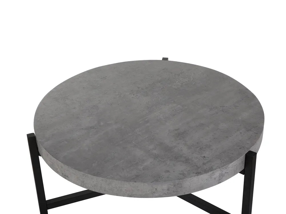 BONITA Round Coffee Table – Grey Concrete Effect, Metal Frame