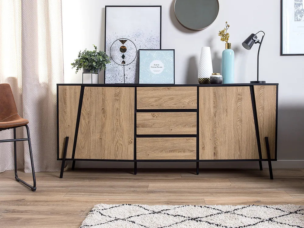 2 Door Sideboard BLACKPOOL Brown/Black – Modern Highboard Cabinet with Drawers