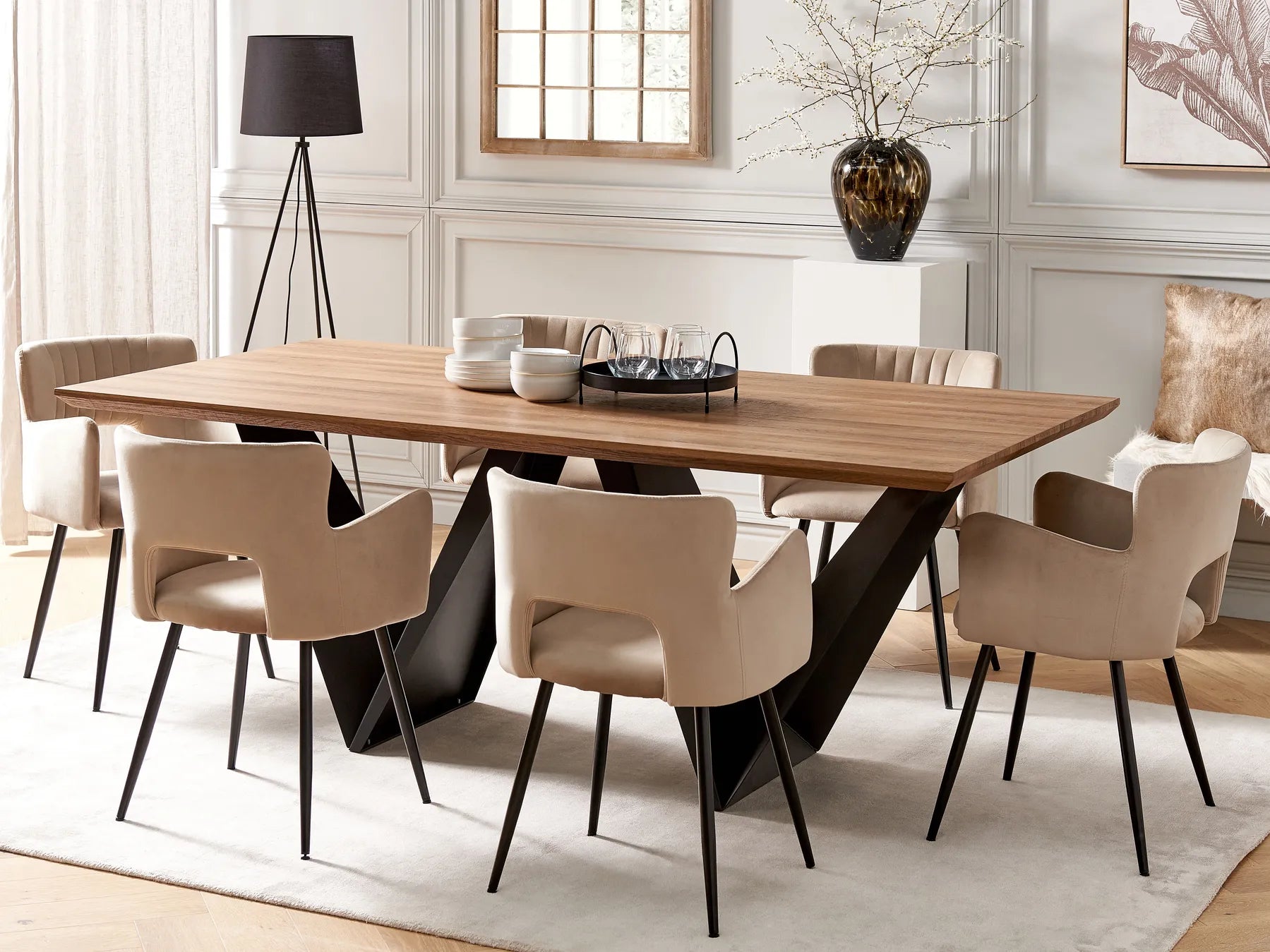 Dining Table SINTRA Dark Brown MDF with Metal Base 200 x 100 cm