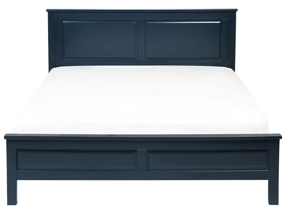 Bed Pine Wood OLIVET Dark Blue – Solid Wooden Slatted Bed Frame, Scandinavian Style